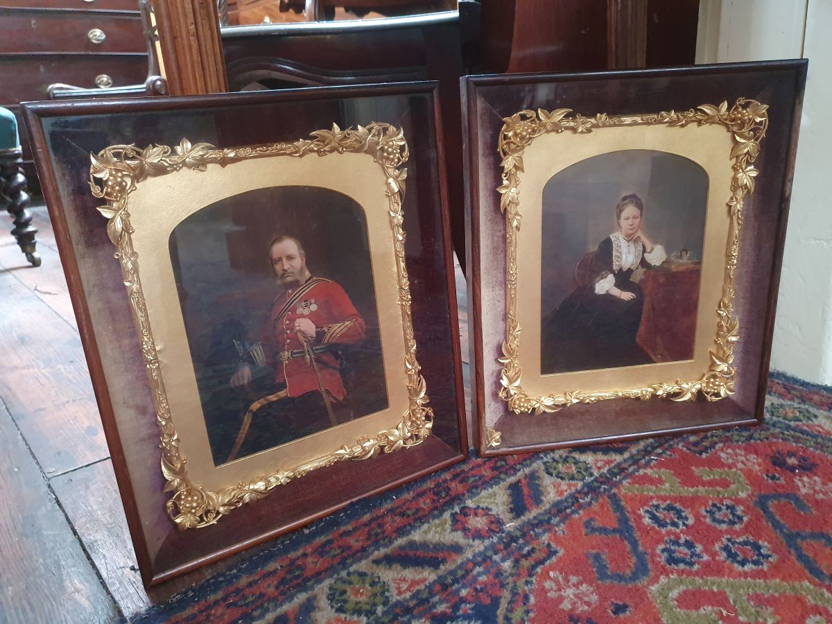 Pair Of 19th Century Watercolours - Military Officer & Wife